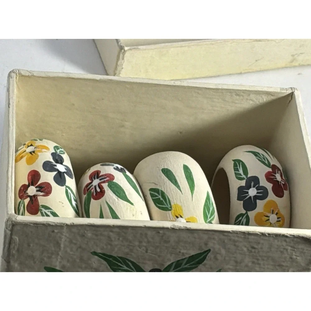 Painted Floral Box W 4 Painted Floral Napkin Rings 4
